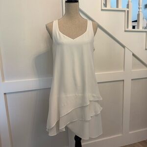 Parker White Silk Sleeveless V-Neck Layered Dress size M